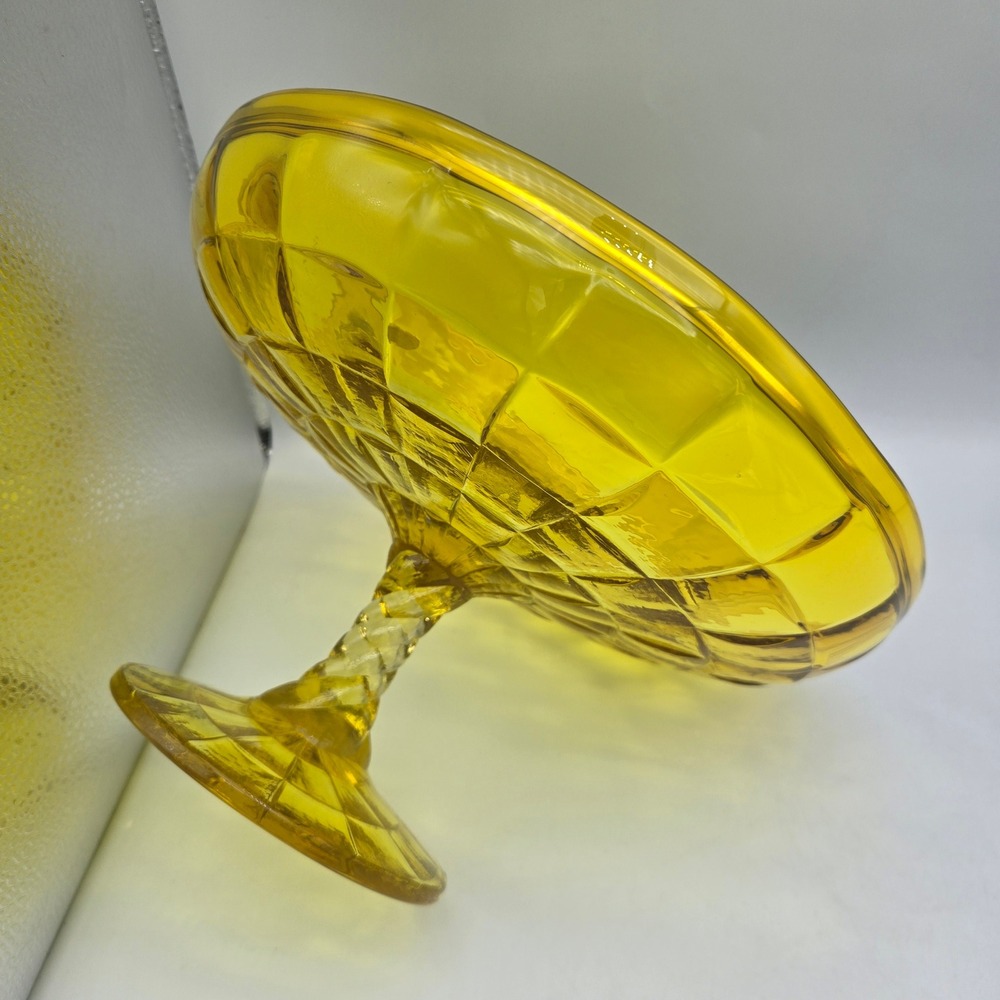 Vintage Viking Glass Country Craft Ashley Yellow Pedestal Bowl 10" Cadmium Glow